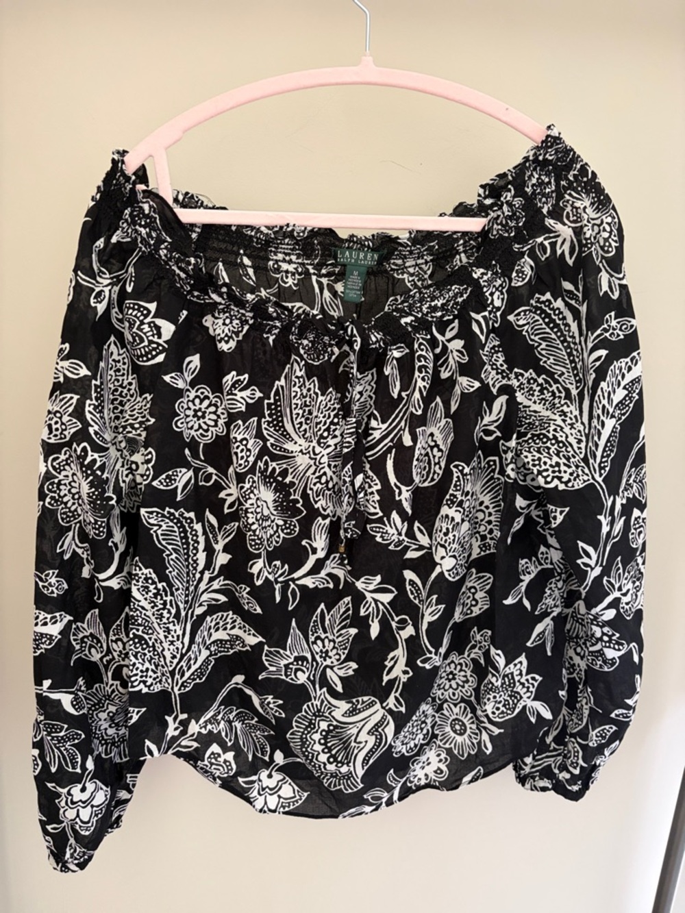 Lauren Ralph Lauren Black and White Floral Peasant Blouse